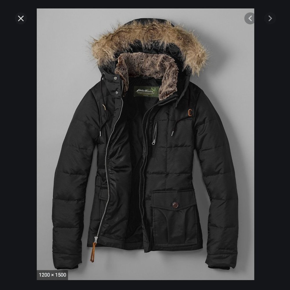 Black Down Coat with Fur Hood